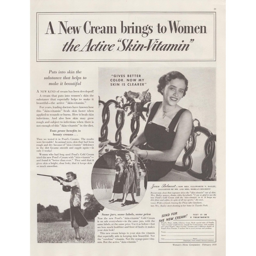 Vintage 1938 Pond's Cold Cream Print Ad Joan Belmont Skeet Shooting Pre-WWII